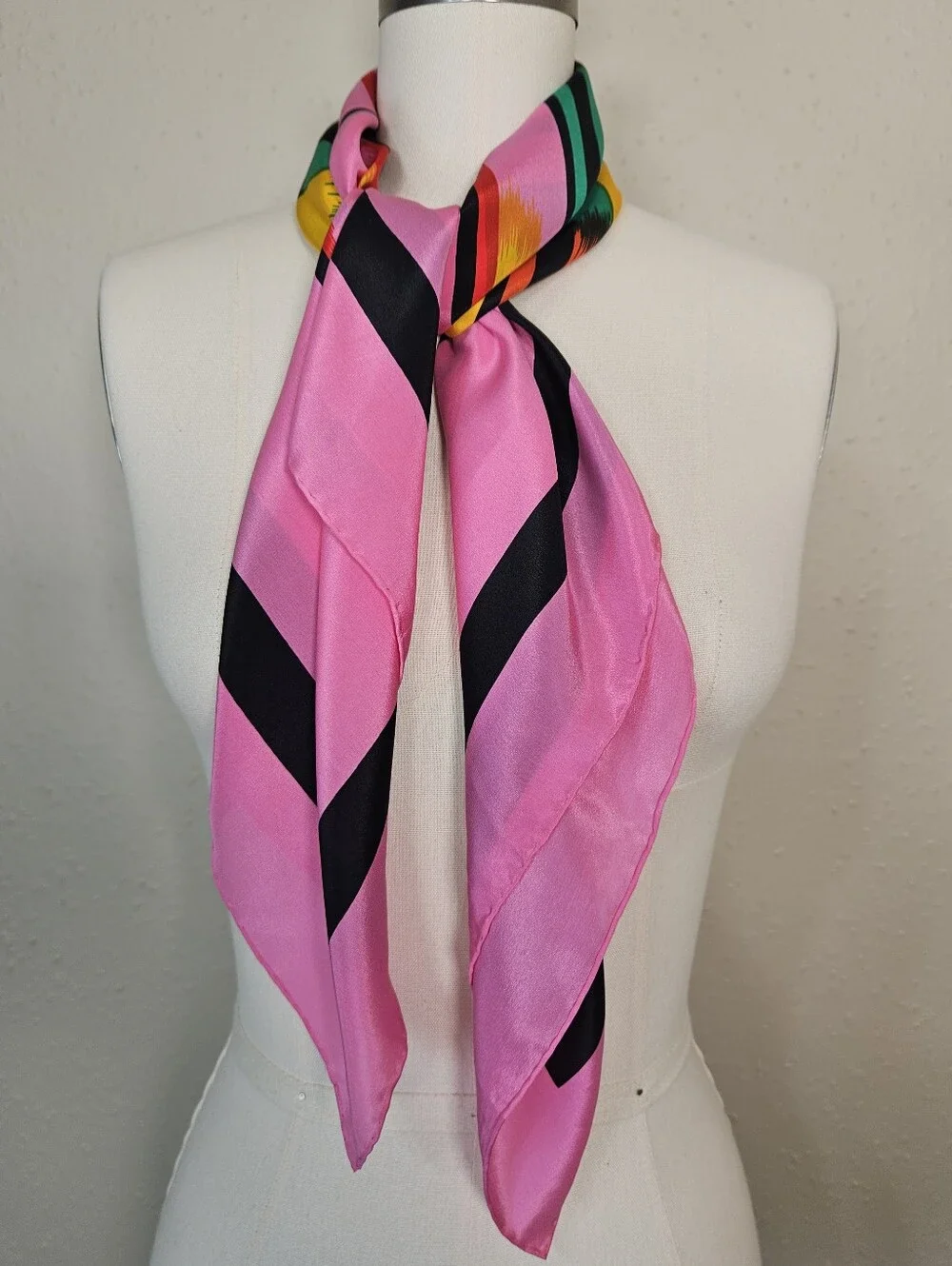 Vintage FDS Silk Square Scarf Pink Geometric Abstract Hand Rolled 32